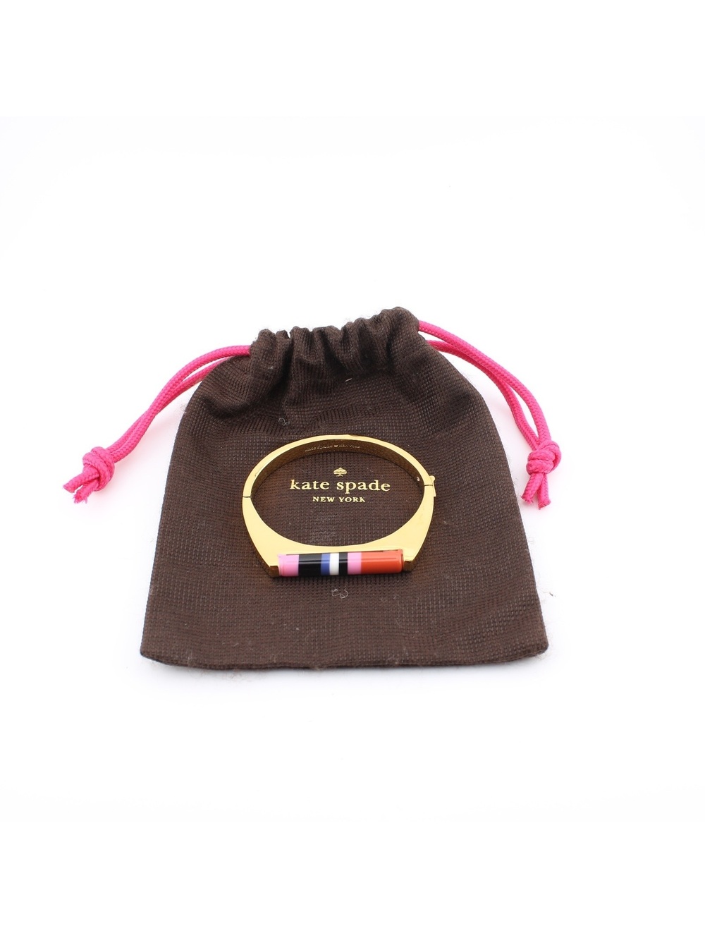 Kate Spade Gold Tone Multicolor Stripe Hinged Bangle Bracelet - Picture 6 of 7